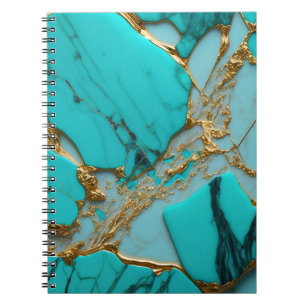 Caderno Espiral Mármore Turquesa com Veias Douradas