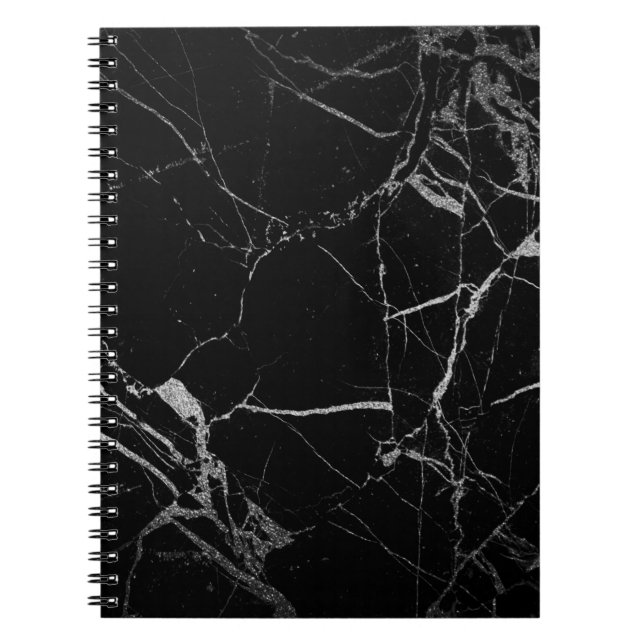 Caderno Espiral Mármore Veio Preto e Prata (Frente)
