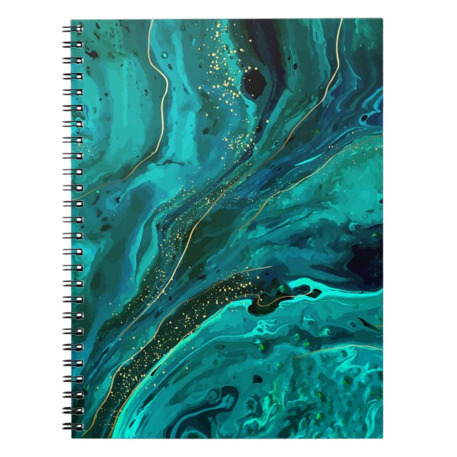 Caderno Espiral Mármore Verde & Dourado: Textura Luxuosa (Frente)
