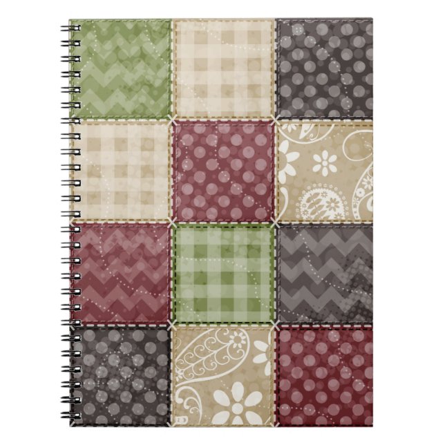 Caderno Espiral Maroon, Brown, Tan, & Green Quilly Look (Frente)