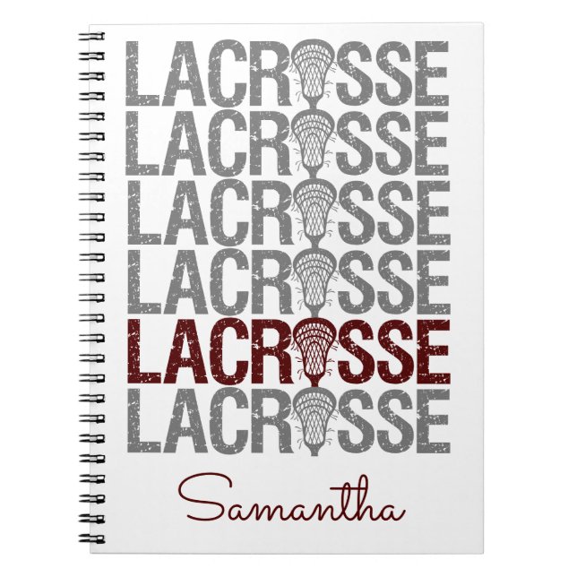 Caderno Espiral Maroon - Palavra de Lacrosse em Dificuldade (Frente)