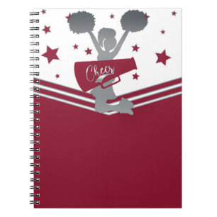 Caderno Espiral Maroon Silver Stars Cheer Liderança de Torcida