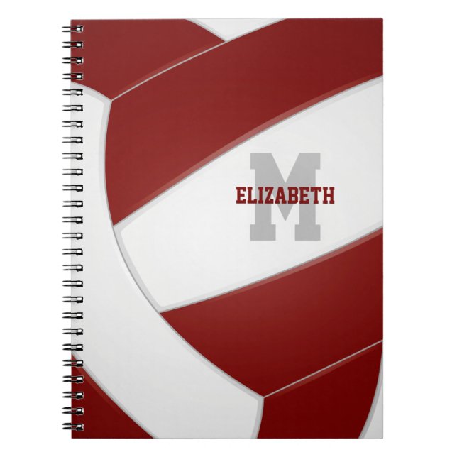Caderno Espiral Maroon White personalizou vôlei meninos (Frente)