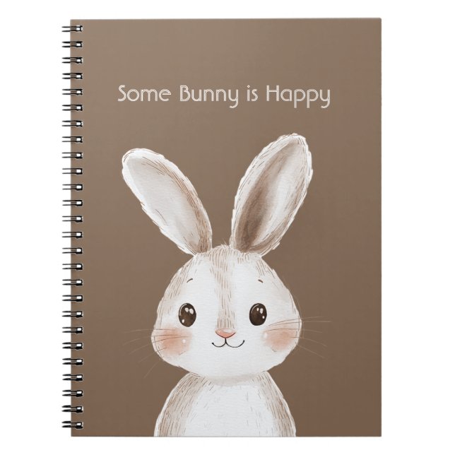 Caderno Espiral Marrom Branco Algum Coelho está Feliz (Frente)