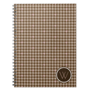 Caderno Espiral Marrom com notebook Houndstooth com Ênfase Dourad