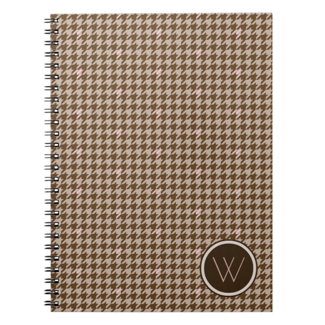 Caderno Espiral Marrom com notebook Houndstooth com Ênfase Dourada (Frente)