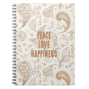 Caderno Espiral Marrom Creme Boho Boêmio  