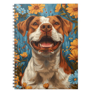 Caderno Espiral Marrom e Cachorro Branco e Flores