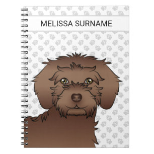 Caderno Espiral Marrom Mini Goldendoodle Cartoon Cachorro e Texto