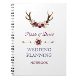 Caderno Espiral Marsala Floral Antlers Marinho Planner