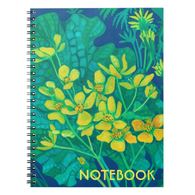 Caderno Espiral Marsh Marigold Summer Wildflower Pintura Floral (Frente)