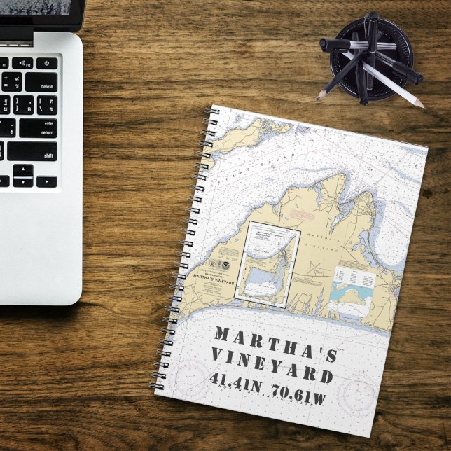 Caderno Espiral Martha's Vineyard Latitude Longitude Boater's (Martha's Vineyard Authentic Nautical Notebook with Your Latitude and Longitude)