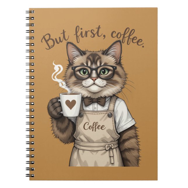 Caderno Espiral Mas Primeiro, Gato Café (Frente)