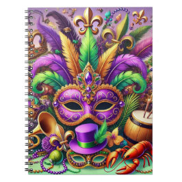 CADERNO ESPIRAL MÁSCARA DE MARDI GRAS VIVAMENTE COLORIDA COM CONTA