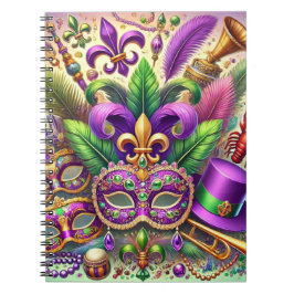 CADERNO ESPIRAL MÁSCARA DE MARDI GRAS VIVAMENTE COLORIDA CONTAS DE
