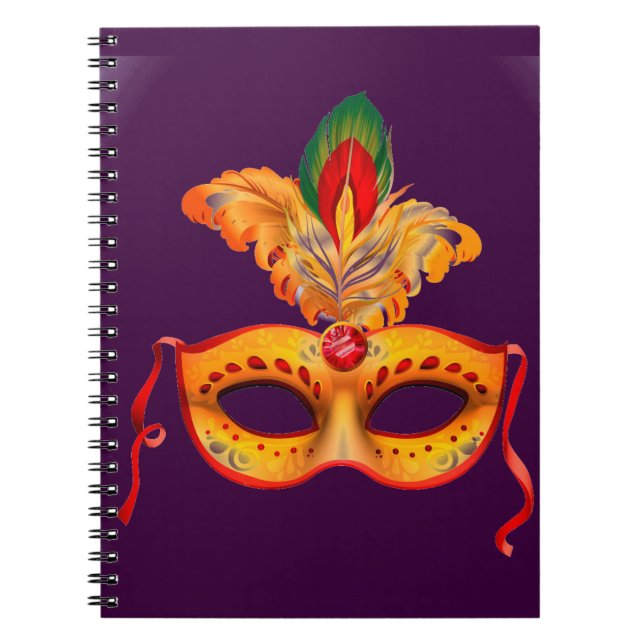 Caderno Espiral Máscara de mascarada púrpura mardi gras (Frente)