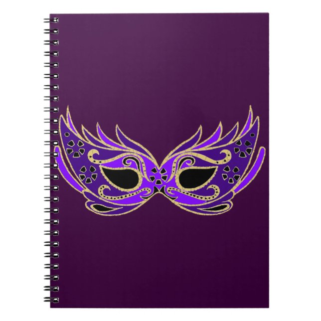 Caderno Espiral Máscara de mascarada roxo real (Frente)
