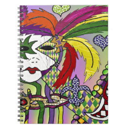 Caderno Espiral Máscara de pena de Mardi Gras Psicodélica