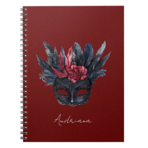 Caderno Espiral Máscara de Penas Vermelhas Pretas