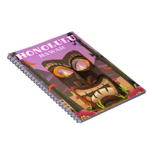 Caderno Espiral Máscara facial de Honolulu Havaí pôster de viagem