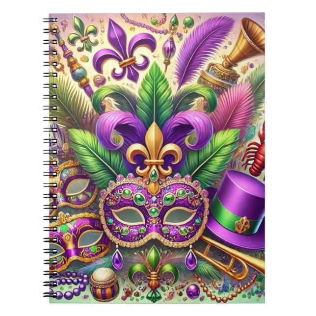 CADERNO ESPIRAL MÁSCARA MARDI GRAS BRILHANTE COLOCADA QUE AS MIÇAN (Frente)