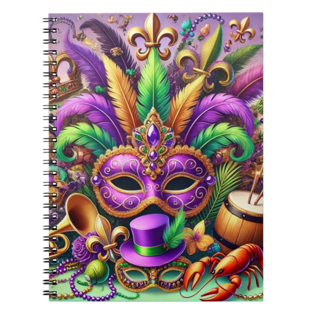CADERNO ESPIRAL MÁSCARA MARDI GRAS BRILHANTE COLOCADA QUE AS MIÇAN (Frente)