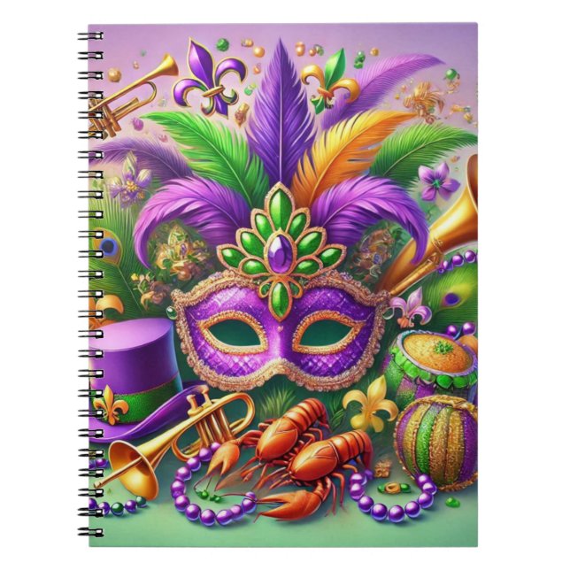 CADERNO ESPIRAL MÁSCARA MARDI GRAS BRILHANTE COLOCADA QUE AS MIÇAN (Frente)