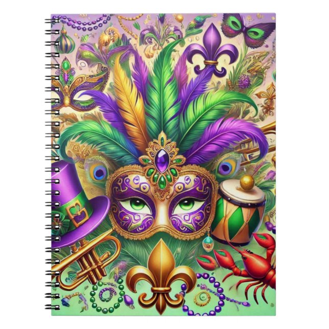 CADERNO ESPIRAL MÁSCARA MARDI GRAS BRILHANTE COLOCADA QUE AS MIÇAN (Frente)