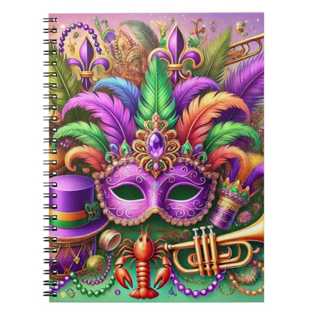 CADERNO ESPIRAL MÁSCARA MARDI GRAS BRILHANTE COLOCADA QUE AS MIÇAN (Frente)