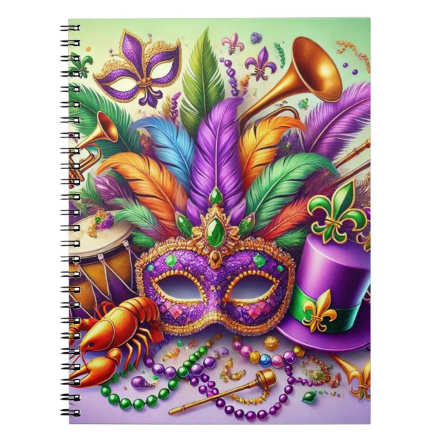 CADERNO ESPIRAL MÁSCARA MARDI GRAS BRILHANTE COLOCADA QUE AS MIÇAN (Frente)