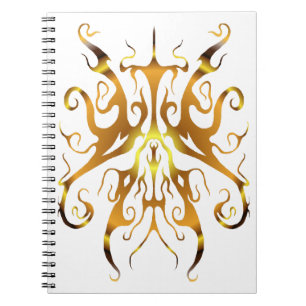 Caderno Espiral Máscara Tribal Dourada Elegante Design Abstrato