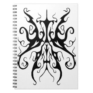 Caderno Espiral Máscara Tribal Preta e Branca Abstrata Elegante