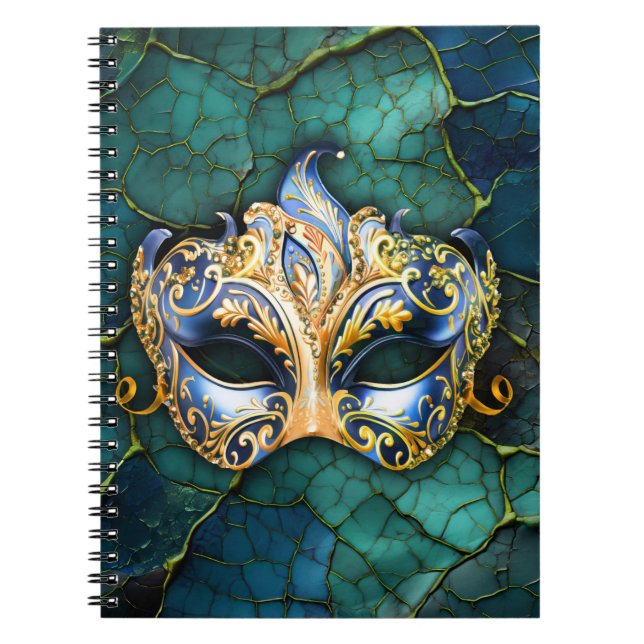 Caderno Espiral Máscara Venetiana sobre fundo azul-lacrimogêneo (Frente)