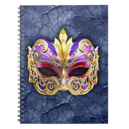 Caderno Espiral Máscara Veneziana Decorativa sobre Marinho Escuro