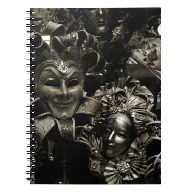 Caderno Espiral Máscaras de Mascarada Gótica Escura Pretas (Frente)