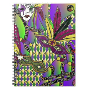 Caderno Espiral Máscaras de penas do Mardi Gras Psychedelic