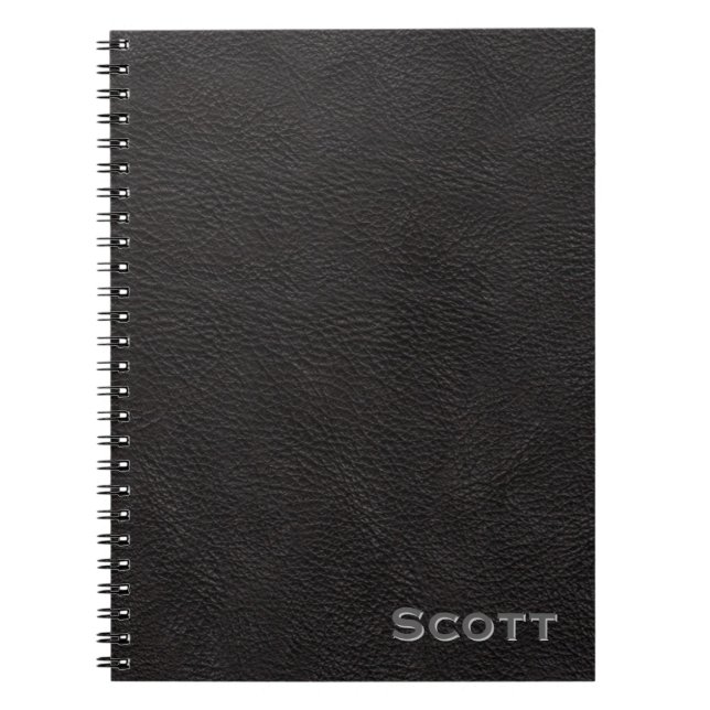 Caderno Espiral Masculino de couro preto rústico personalizado (Frente)