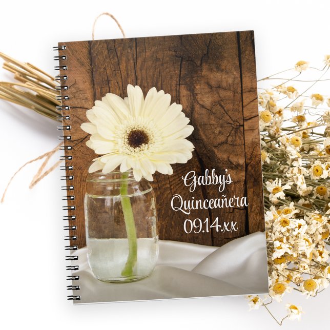 Caderno Espiral Mason Jar e White Daisy Quinceañera (Criador carregado)
