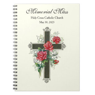 Caderno Espiral Massa Memorial com Cruz e Rosas vermelhas