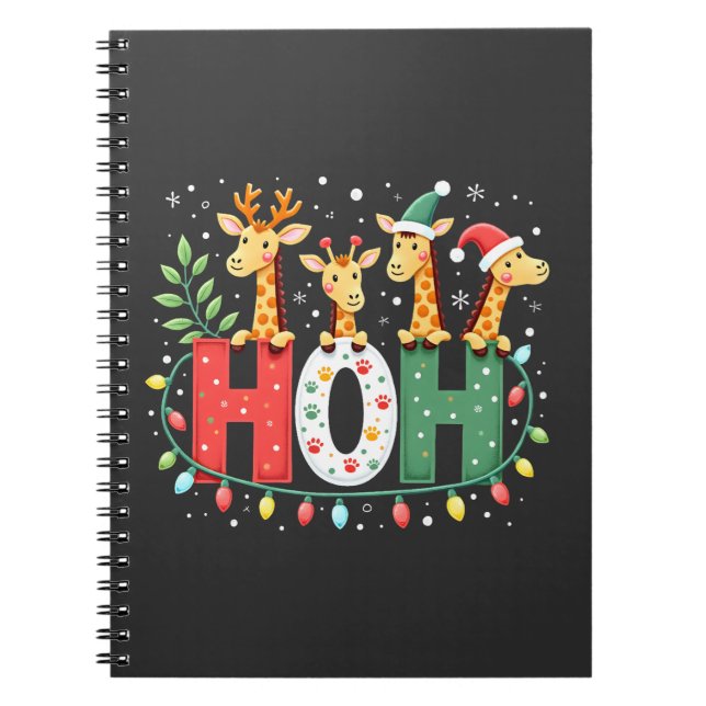 Caderno Espiral Matching Christmas Santa Hat Ho Ho Ho Giraffe Anim (Frente)