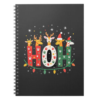 Caderno Espiral Matching Christmas Santa Hat Ho Ho Ho Giraffe Anim