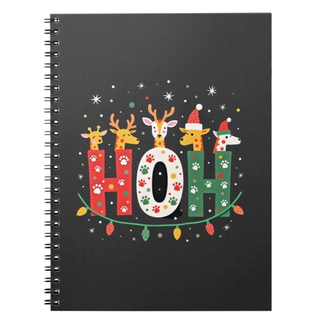 Caderno Espiral Matching Christmas Santa Hat Ho Ho Ho Giraffe Anim (Frente)