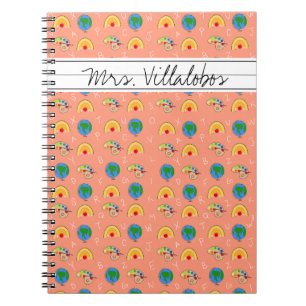 Caderno Espiral Material escolar de coral e o alfabeto