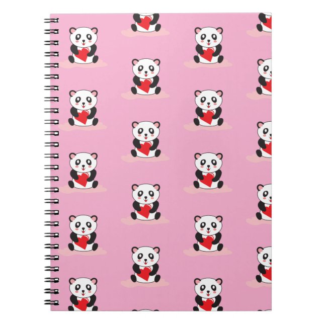 Caderno Espiral material escolar kawaii fofa panda de volta à esco (Frente)