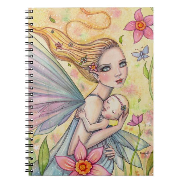 Caderno Espiral Maternidade Fada Mãe e Bebê Ilustração (Frente)