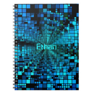 Caderno Espiral Matriz de pixels azuis   Notebook espiral personal