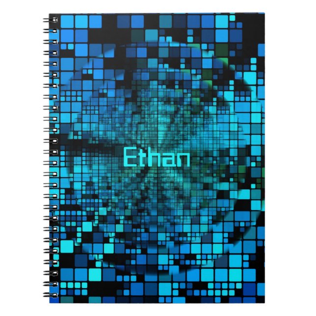 Caderno Espiral Matriz de pixels azuis | Notebook espiral personal (Frente)