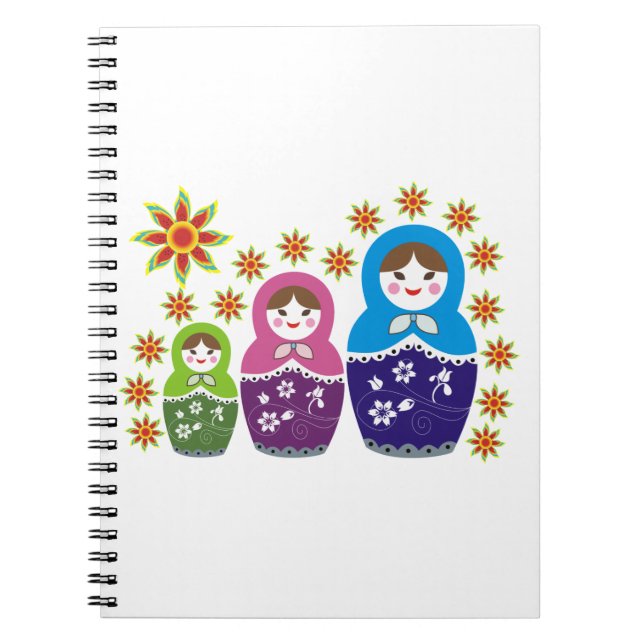 Caderno Espiral Matryoshka bonecas russas e girassóis personalizad (Frente)