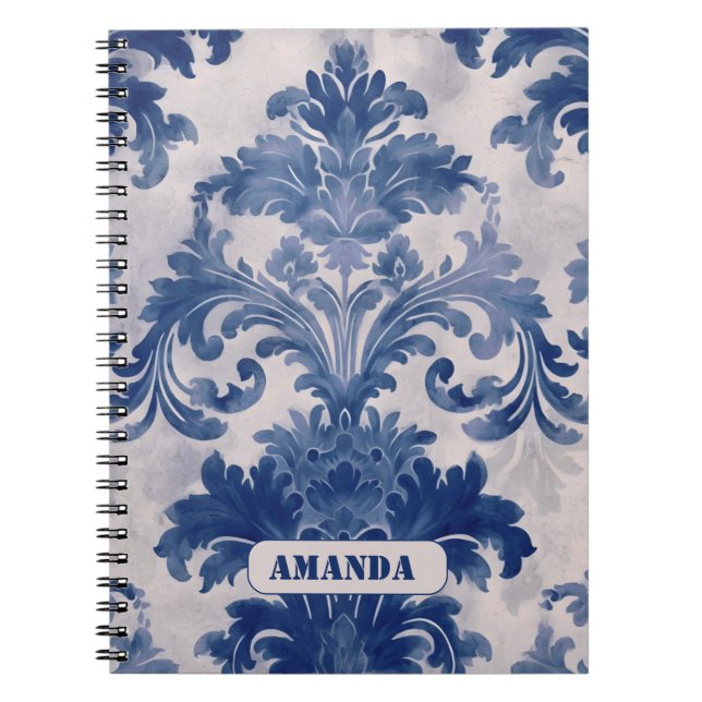 Caderno Espiral Mau legado Dó azul toile de jouy monograma (Frente)