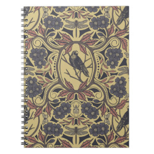 Caderno Espiral Mauve, Tan & Cinza Crow & Dragonfly Floral